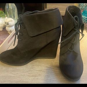 Mossimo Black Suede Wedge Ankle Boots